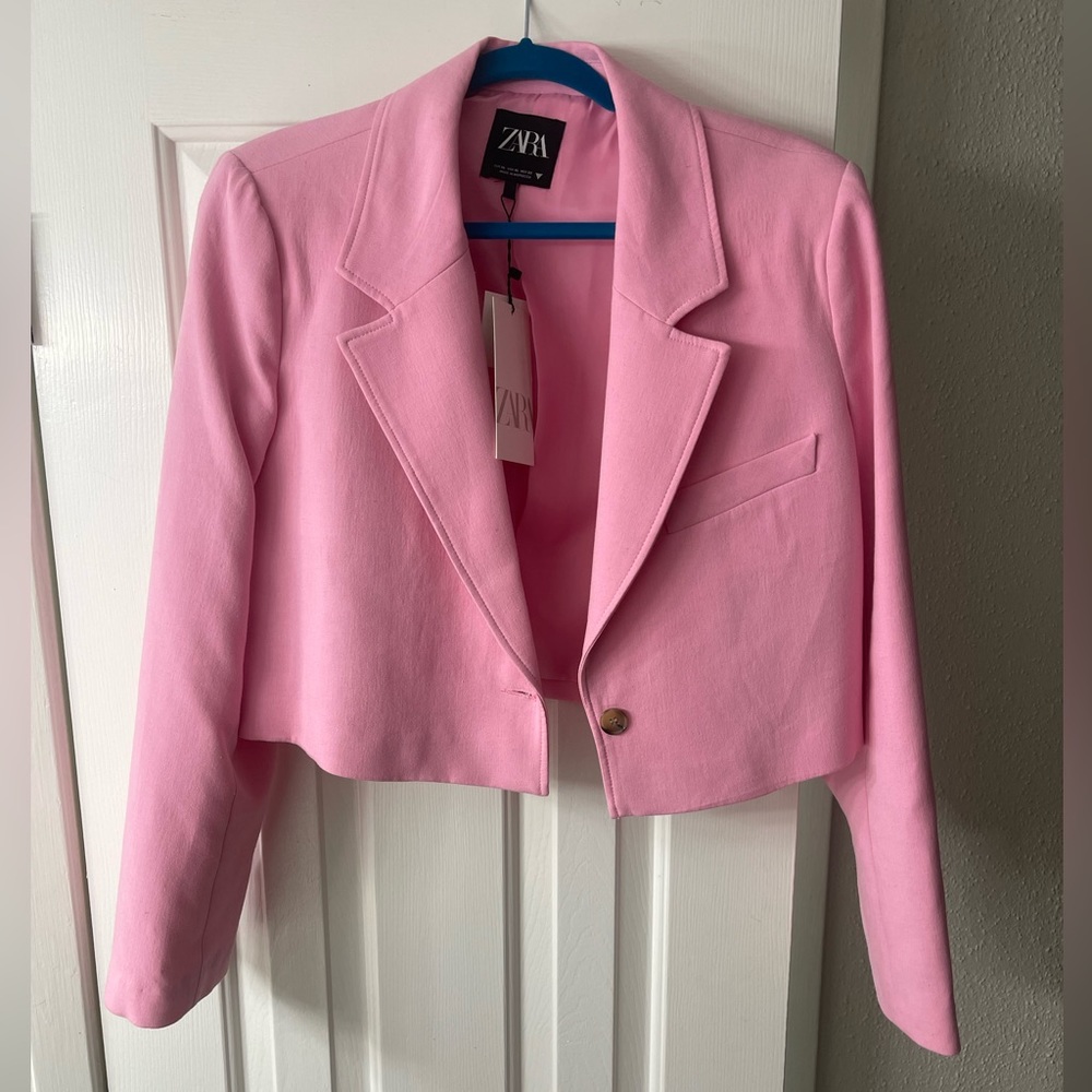 Zara pink crop blazer
